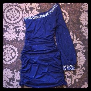 Deb Midnight Blue Sparkly Ruched Dress